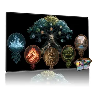 World Tree & Elemental Circles Playmat for Mtg, 24x14 Inch Tcg Game Mat, Mythical Magic Mousepad Desk Mat, Perfect Gift for Gamers