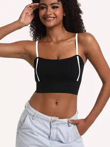 High Stretch Comfortable Backless Halter Bra Wireless Seamless Bras For Women shaped Back Sexy Lingerie Female Bralette Adjust Strap Bandeau Bra Ribbed Sports Underwear Fashion Yoga Bralette Black
