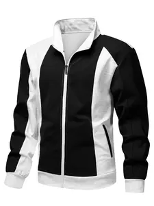 Jackets for Men Zip Up Casual Functional with Large Pockets Patchwork Design for Daily Wear