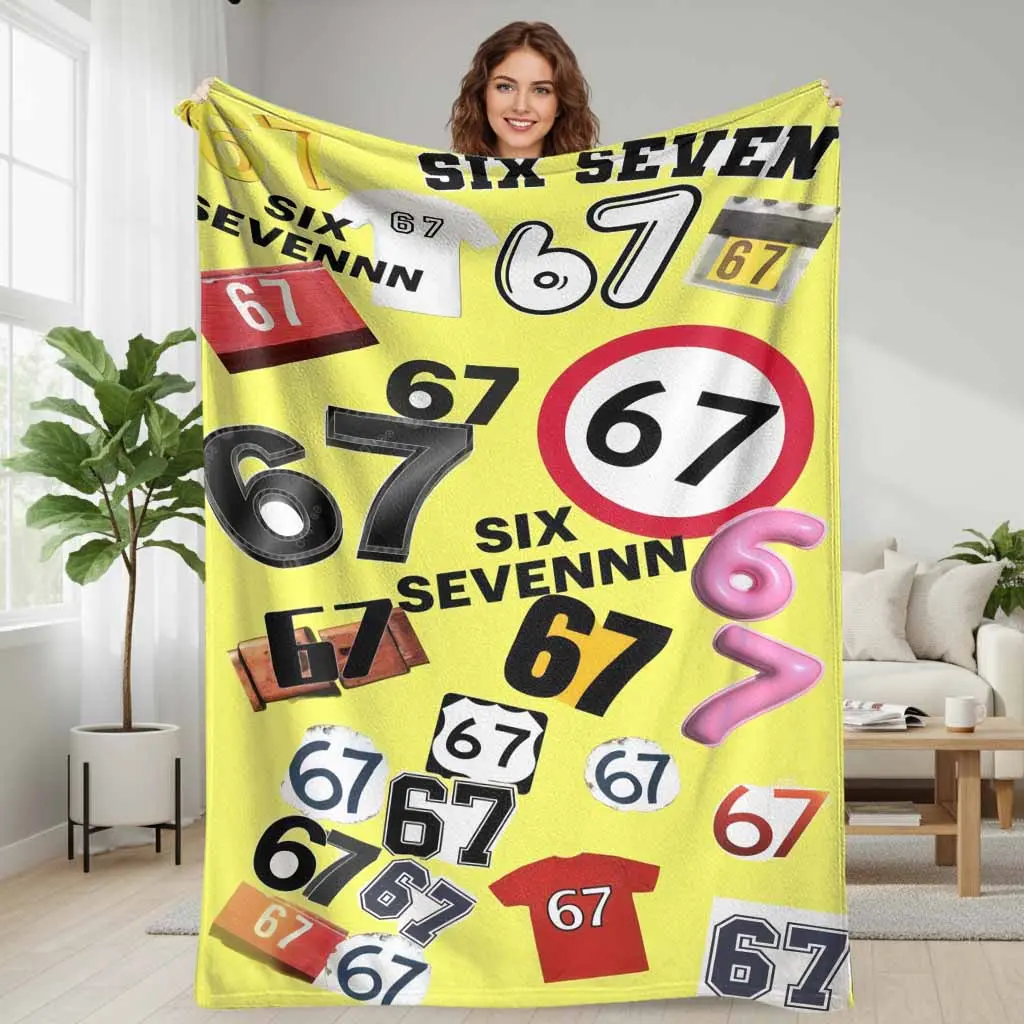 Number 67 Flannel Blanket  bold numeric print design  soft cozy warm breathable  perfect for bedroom decor  sofa throw  office nap  travel comfort  anniversary gift  sports fan memorabilia  modern home style