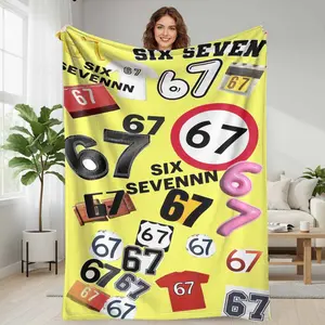 Number 67 Flannel Blanket  bold numeric print design  soft cozy warm breathable  perfect for bedroom decor  sofa throw  office nap  travel comfort  anniversary gift  sports fan memorabilia  modern home style