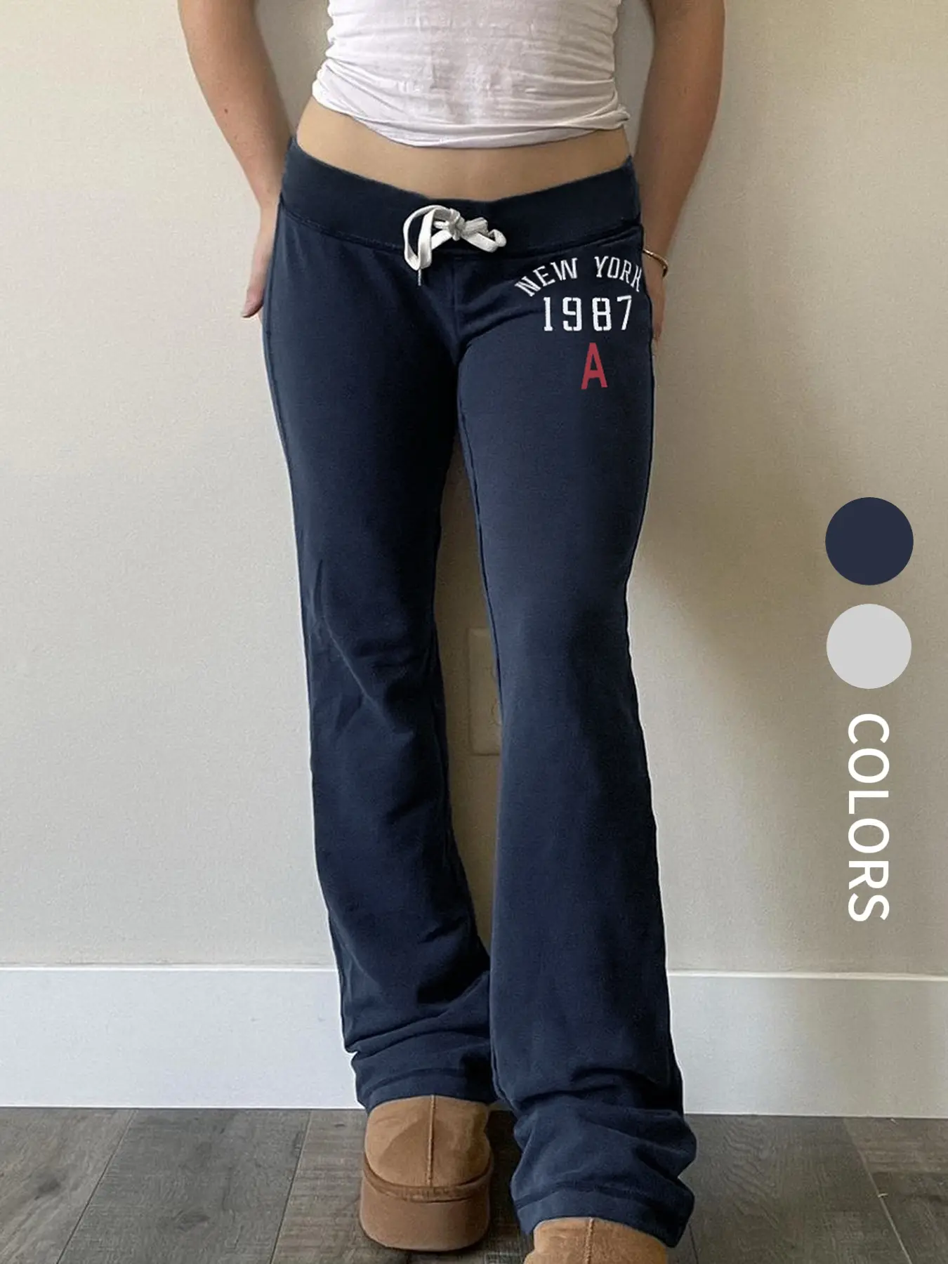 American Vintage Slim-Fit Letter Print Pants, baggy leggings，Trousers for Relaxed Fit,Street Style Fashion Drawstring Waist Joggers, Fall & Winter Casual Long Trousers, Athleisure Casual Trousers
