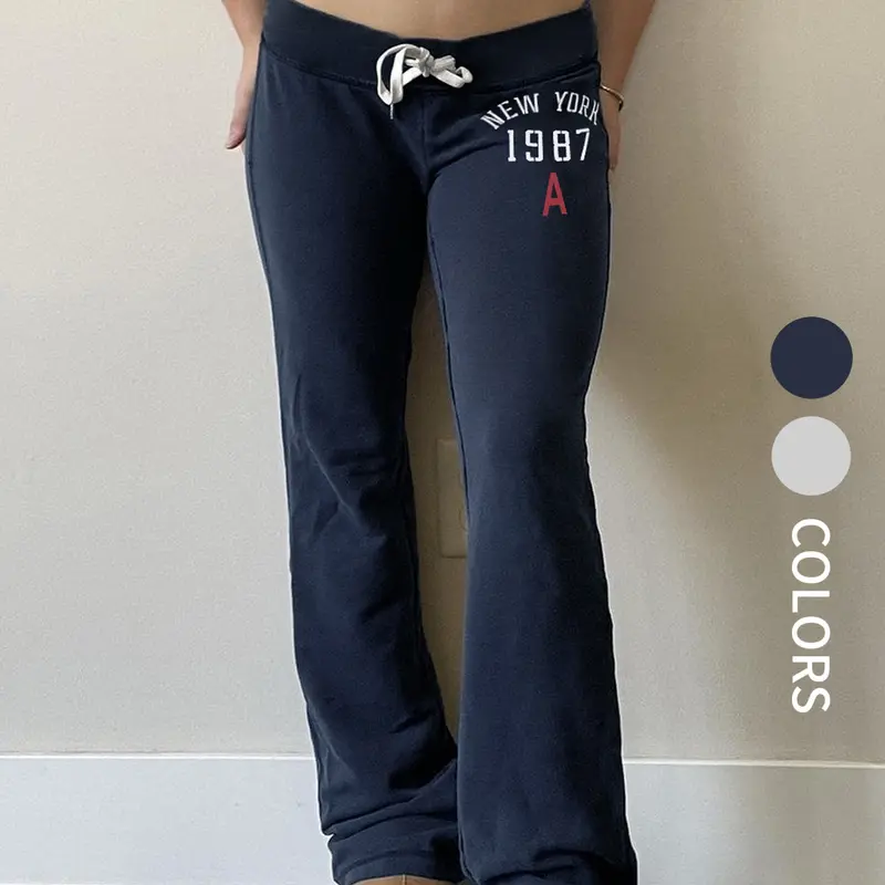 【Black Friday】American Vintage Slim-Fit Letter Print Pants, baggy leggings,Trousers for Relaxed,Street Style Adjustable Drawstring Waist Joggers, Fall & Winter Casual Long Trousers