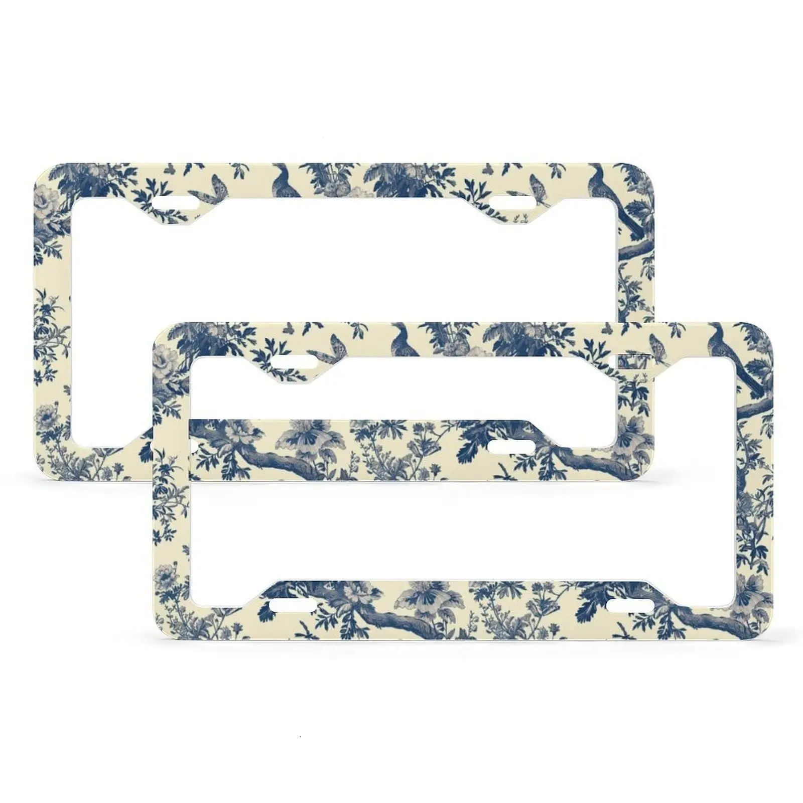 Blue Floral License Plate Frame, Cute Car Decor, Bird Art Noveau Boho Car Accessories for Women
