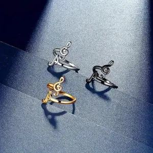 Music Notes Adjustable Fashion Rings - Unisex Everyday Costume Jewelry for Music Enthusiasts, Engagement-Ready Accessory
