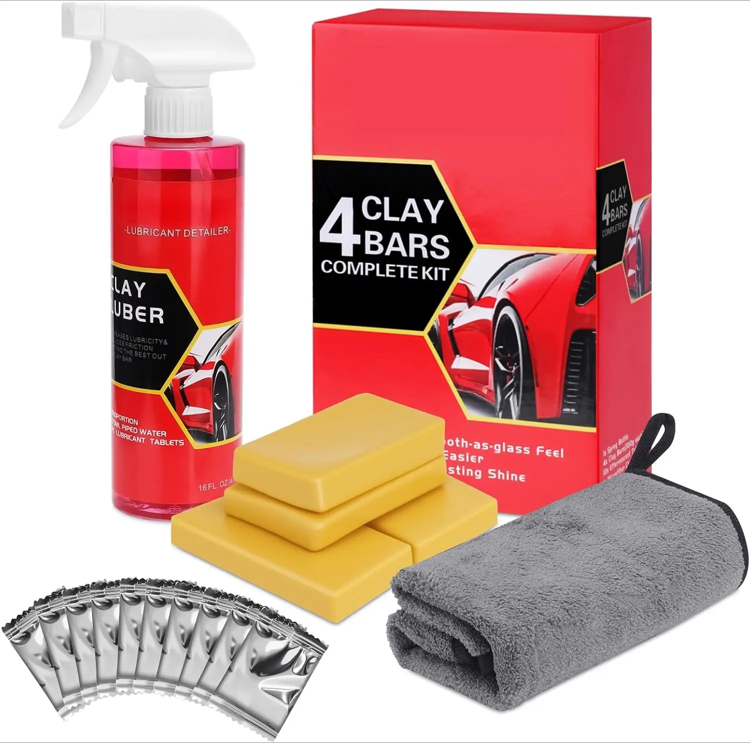 DIBMS Car Clay Bar Kit for Auto Detailing, 4 PCS Clay Bars with 10 Pack Clay Lubricant Tablets, Spray Bottle & Microfiber Towel for Car Cleaning and Detailing