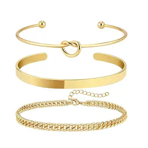 Orphic 3Pcs Adjustable  Cuff Bracelets Set for Women Stainless Stee Fashion Jewelry  Perfect Gift for Mom & Girlfriend