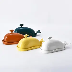 Cute Aesthetic Whale Butter Dish for 125g Butter, Ceramic Butter Dish with Lid and Handle, Funny Butter Holder for East Coast Butter, Ideal Gifts for Housewarming, Wedding, Christmas, Modern Kitchen Decor and Accessories