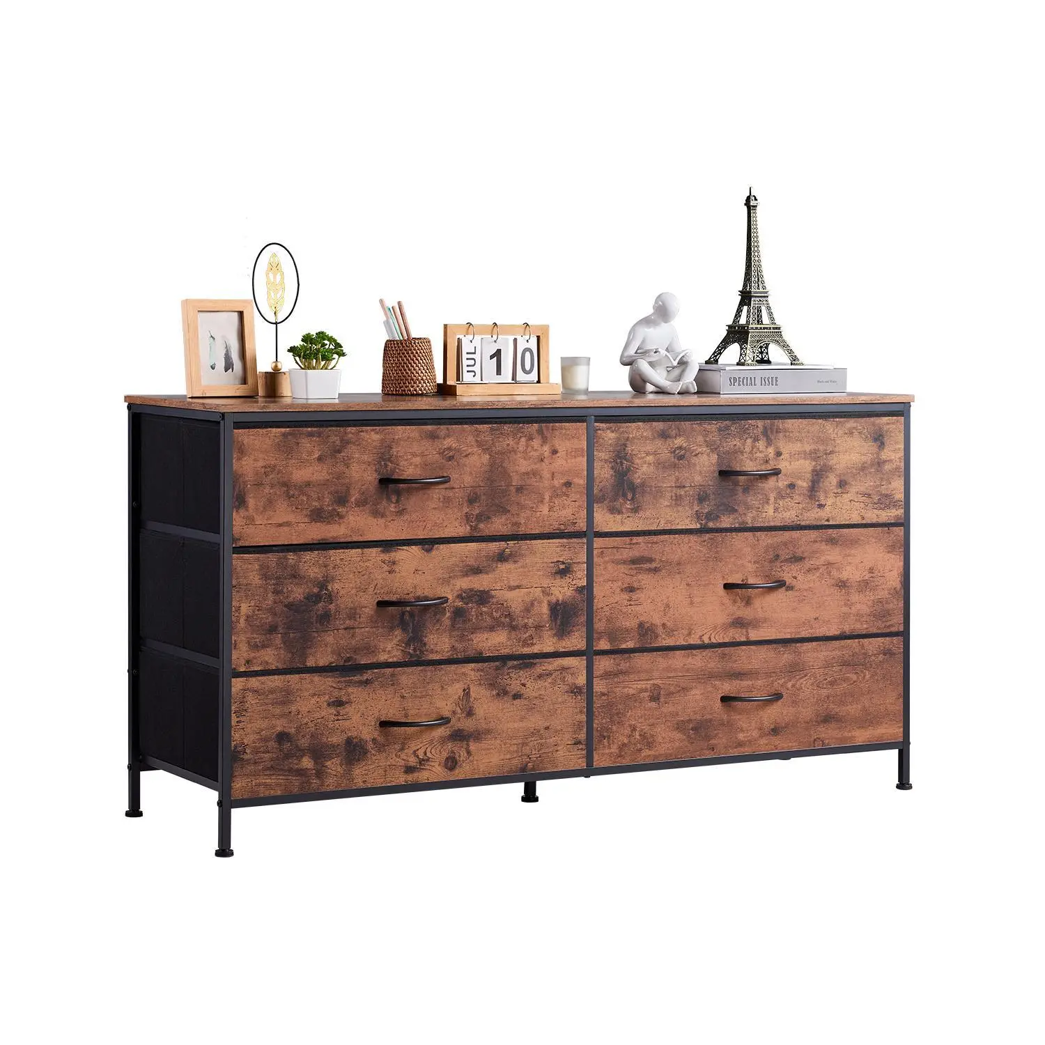 【Summerfinds】VEVOR 6-Drawer Multi-Drawer Cabinet, Rustic Brown Rustic Cabinet, TV Stand with Storage & Steel Frame for Closet, Multi-Drawer Cabinets
