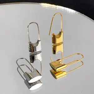 10x27mm Padlock & Safety Pin Ear Cuff - Metallic Hip-Hop Design, Edgy Statement Earrings