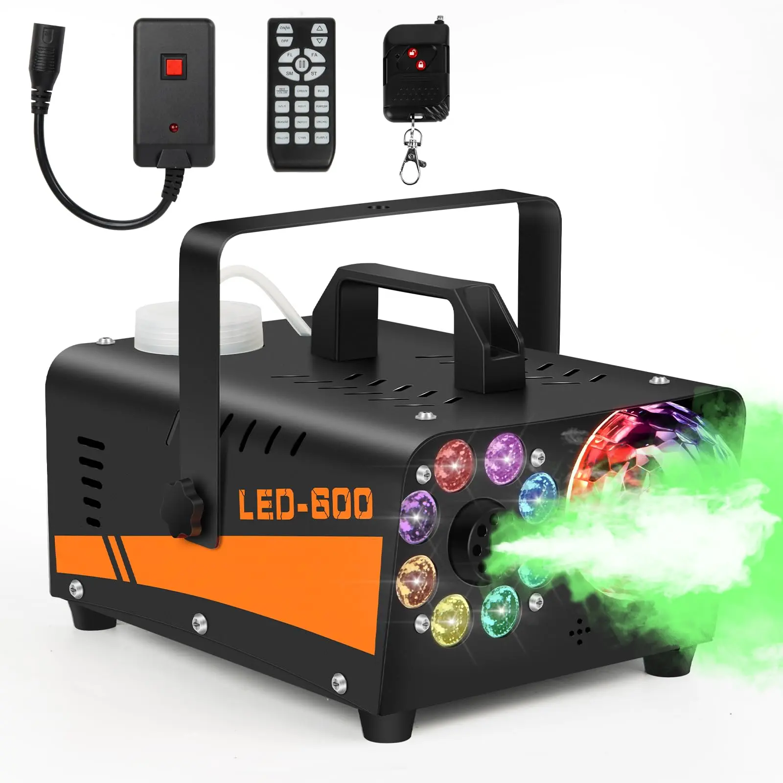 Halloween Fog Machine with Disco Ball Light, Disco Novelty Lighting, 600w & 3000cfm, 13 Color LED Effects, Decorative Atmosphere Lighting, Wired and Wireless Remote Control