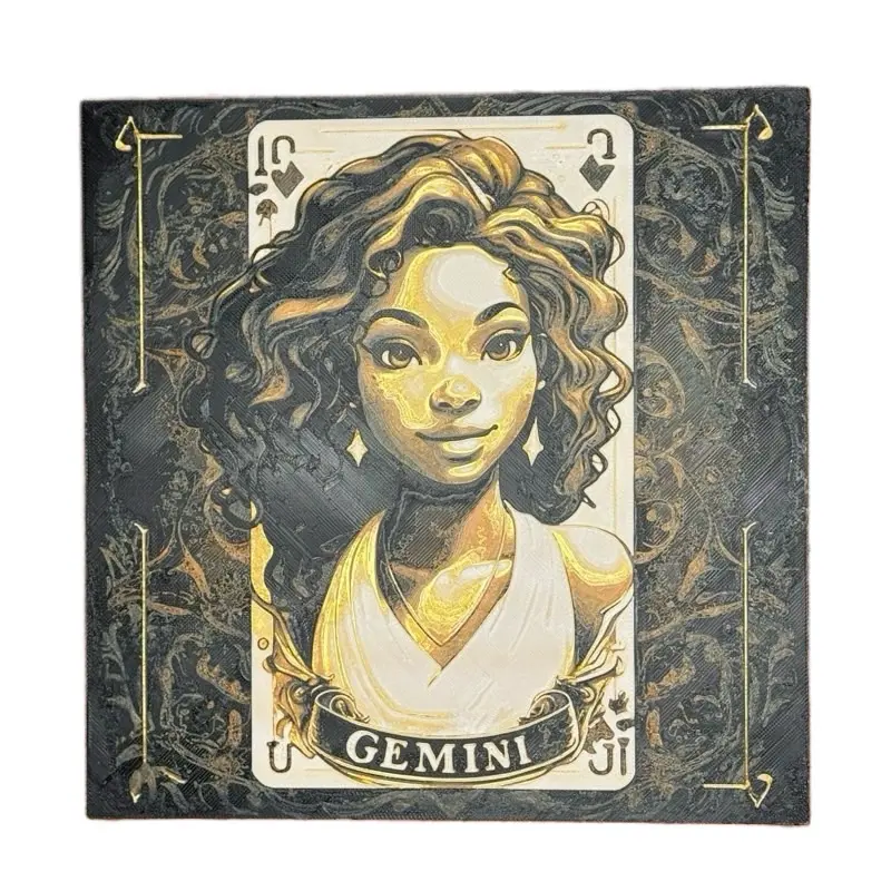 HueForge Gemini Princess Wall Art - 3D Printed Gold & Black Zodiac Artwork for Gemini Birthdays & Astrology Fans