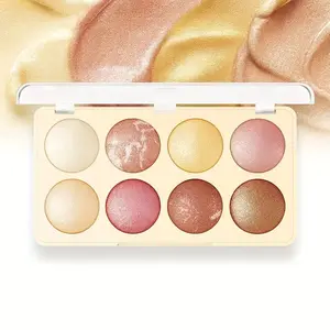 K'paene 8 Color Baked Eyeshadow Palette, Gold & Wine Warm Tones, Full Shimmer Texture, Marble Pressed Shadows, Transparent Lid