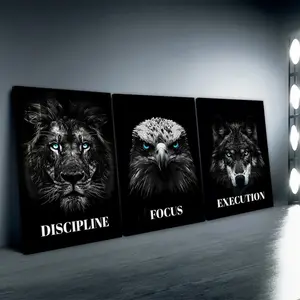 3pcs/Set Wooden Framed,Motivational Animal Art Poster Print Wall Pictures, Lion, Eagle, Wolf Inspirational Wall Art Canvas Painting, Canvas Prints, Ideal For Bedroom, Office, Living Room, Wall, Room, Home Decoration, Instantly Enhance Your Space!