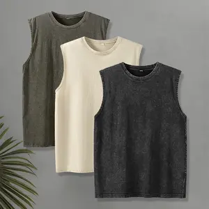 Men’s loose sleeveless tank top 3-pack; vintage sports heavyweight 100% cotton T-shirt; washed distressed loose-fit sports T-shirt; sleeveless tank top