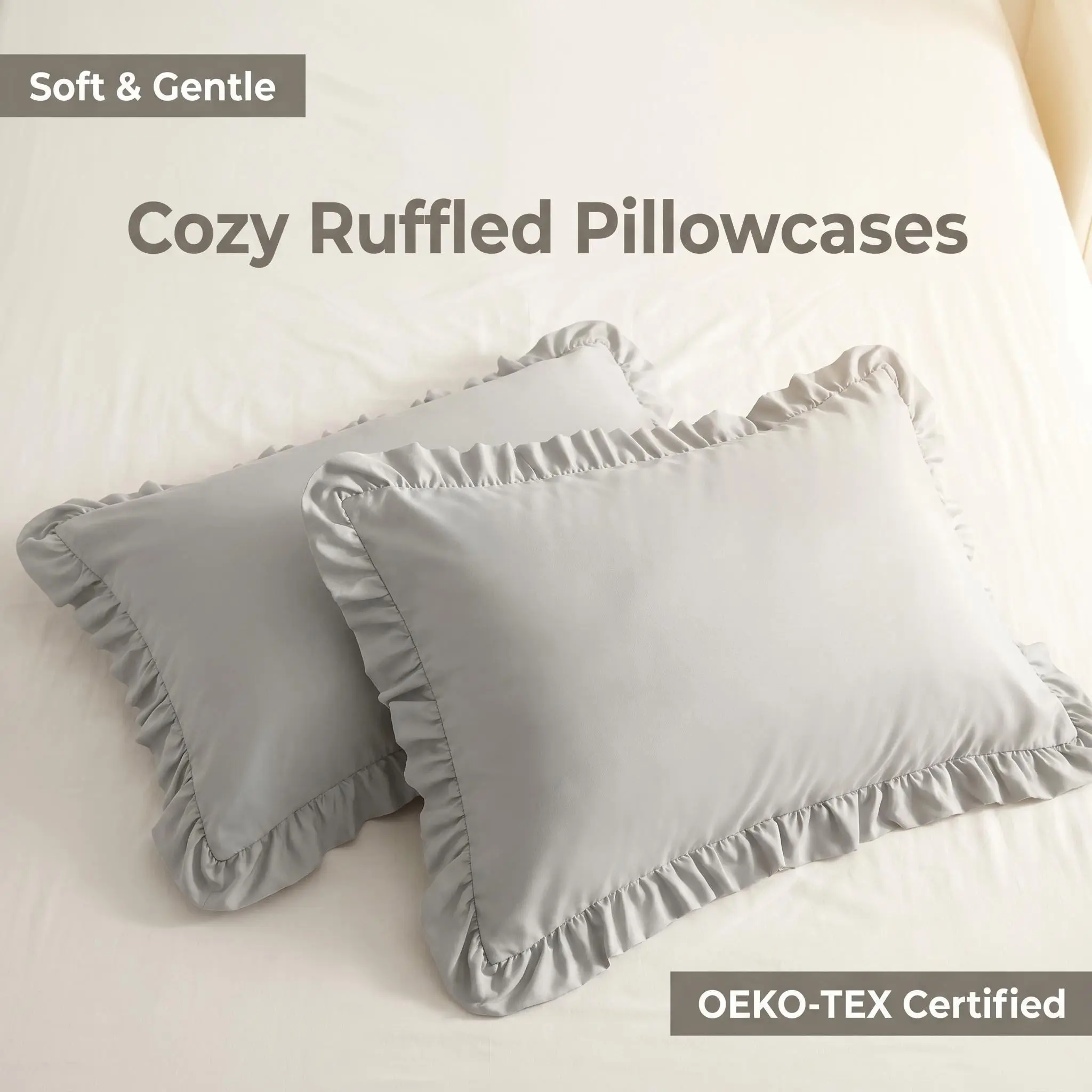 [ Summer Sale Deals ]NTBAY 2-Piece Ruffle Trim Bedding Pillowcases - Ultra Soft 1800 Series Brushed Microfiber Pillow Covers, 2" Graceful Ruffled Decorative Cushion Shams with Envelope Closure, Set of 2