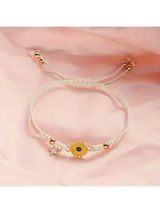 Sunflower & Star Wish Bracelet  Handwoven White Cord with Golden Sunflower Pendant, Meaningful Friendship Bracelet & Inspirational Gift for Best Friend, Sister or Girlfriend