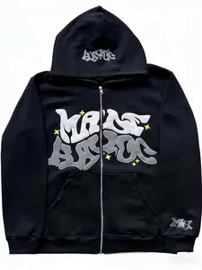 Y2K Retro Star And Letter Printed Full zipper Hoodies，Spring Autumn Harajuku Women And Men Fashion Hip Hop Long Sleeve Hooded ，Avant-Garde - Street Casual Spring/Fall Loose Zipper Pocket Patched，Autumn and Winter Gothic Coat preppy style