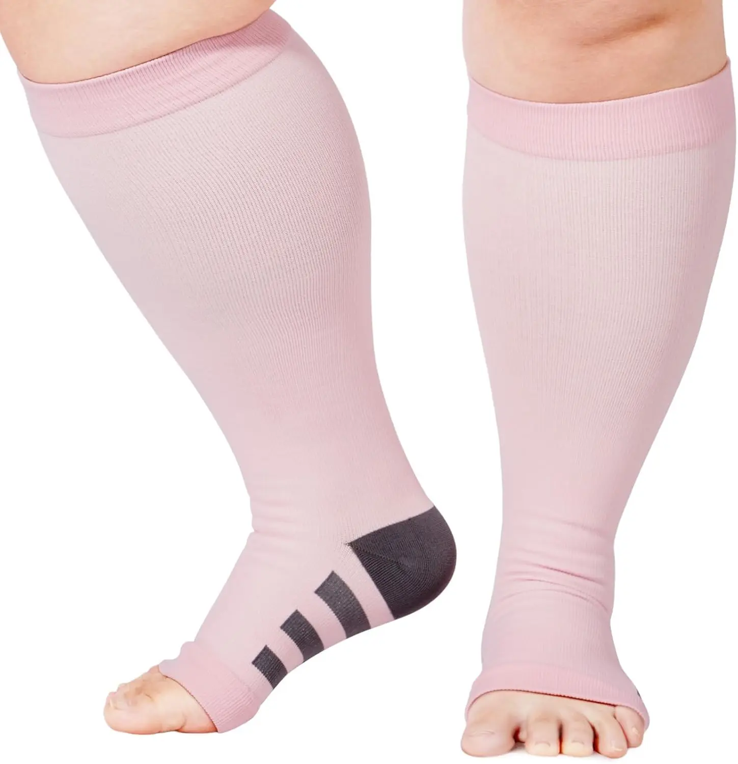 Plus Size Compression Socks Open Toe Compression for Women& Men 15-20mmHg Wide Calf Knee High Toeless Compression Sock