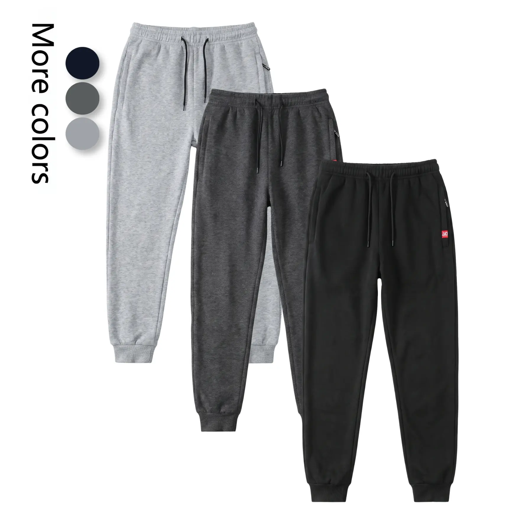 Men's Fall/Winter Loose Cone-Shaped Casual Pants - Elastic Drawstring Waist, Warm Work Pants, Ribbed Pockets, Zipper Details, Street Style Sporty Tapered Legs