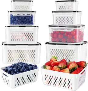 12/9-Pack Fridge Large Fruit Container - Leak-proof Food Storage Container with Removable Filter - Dishwasher & Microwave Safe, Produce Container Keeps Fruits, Vegetables, Berries, Meat Fresh for Longer Kitchen Lid Utensils Insulated