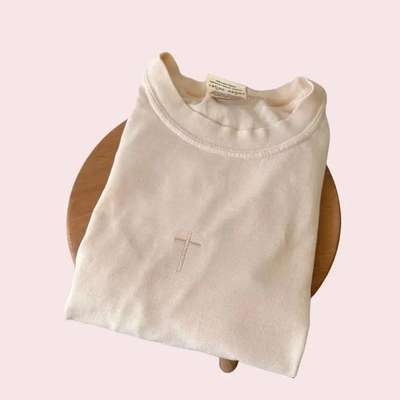 Simple Cross Embroidered Shirt - Comfort Colors Embroidered Tee - Minimal Christian T Shirt - Faith Based Women's Shirt