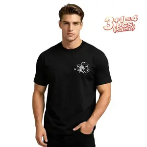 Buy 3 Get 1 Free 4-Pack Men’s Black Cotton T-Shirts with White Ink Cupid Angel Print, Casual Streetwear Tees, Loose Fit Short Sleeve, Minimalist Cherub Graphic, Soft Breathable Fabric, Everyday Outfits, Sizes S–3XL, 4-Piece Value Bundle Tops Menswear