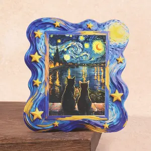 Moonlight Style Refrigerator Magnet, Featuring Two Cats Gazing at Starry Night Scene, Fun Home Decor Gift for Living Room Bedroom Kitchen