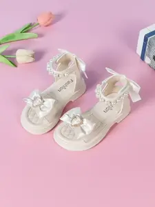 2026 Spring Girls' Bow Rhinestone Princess Sandals, Fancy Sandals, Pearl Toe Ring Open Toe Soft Sole Shoes, Versatile Fairy Tale Toddler Sandals
