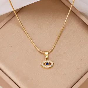 Fashion Evil Eye Necklace Minimalist Turkish Blue Eyes Fatima Hand Choker Clavicle Chain for Women