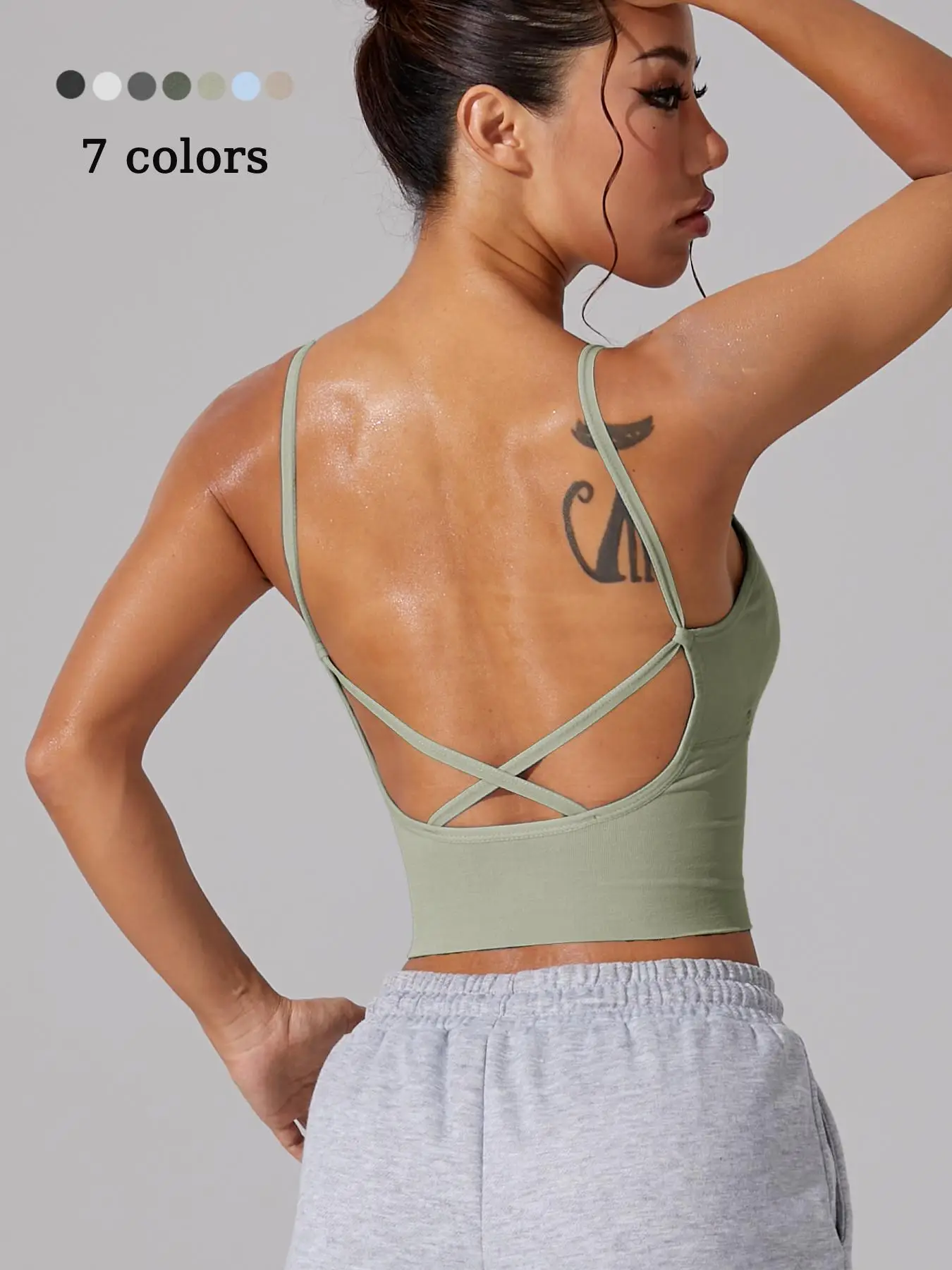 Women's Solid Criss Cross Back Sports Bra, Breathable Comfortable High Stretch Yoga Bra, Ladies Sportswear for Indoor Outdoor Wear