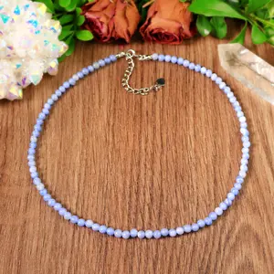 Natural Dainty Blue Lace Agate 4mm Round Beads Choker Minimalist Crystal Healing Natural Stone Necklace Gift For Her