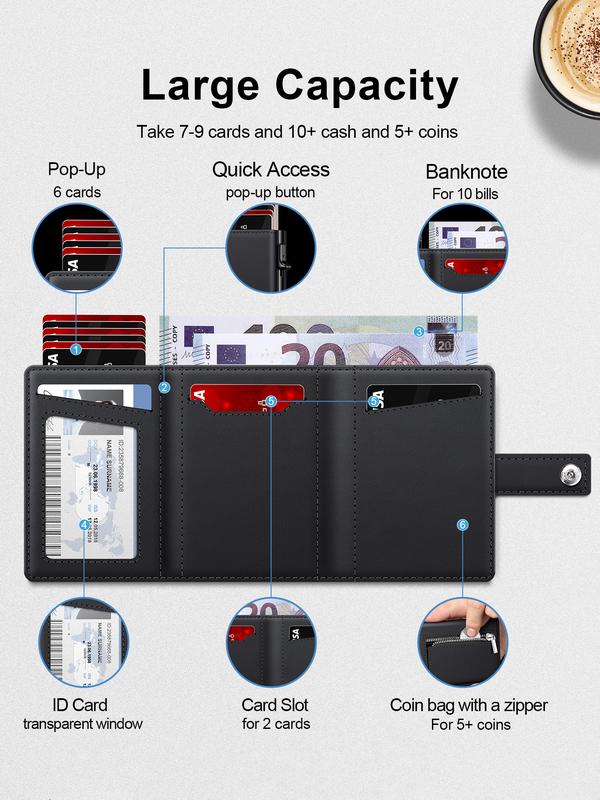 Men's Ultra-Thin RFID Blocking Aluminum Alloy Wallet, Minimalist Minimalist Business Design with Pop-Out Card Slots, ID Window and Cash Compartment, RFID Card Holder, Ideal Christmas Gift for Dad or Boyfriend