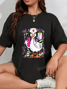 100% Cotton Coquette Silly Goose Nurse Preppy Floral School Nurse Girly T-Shirt