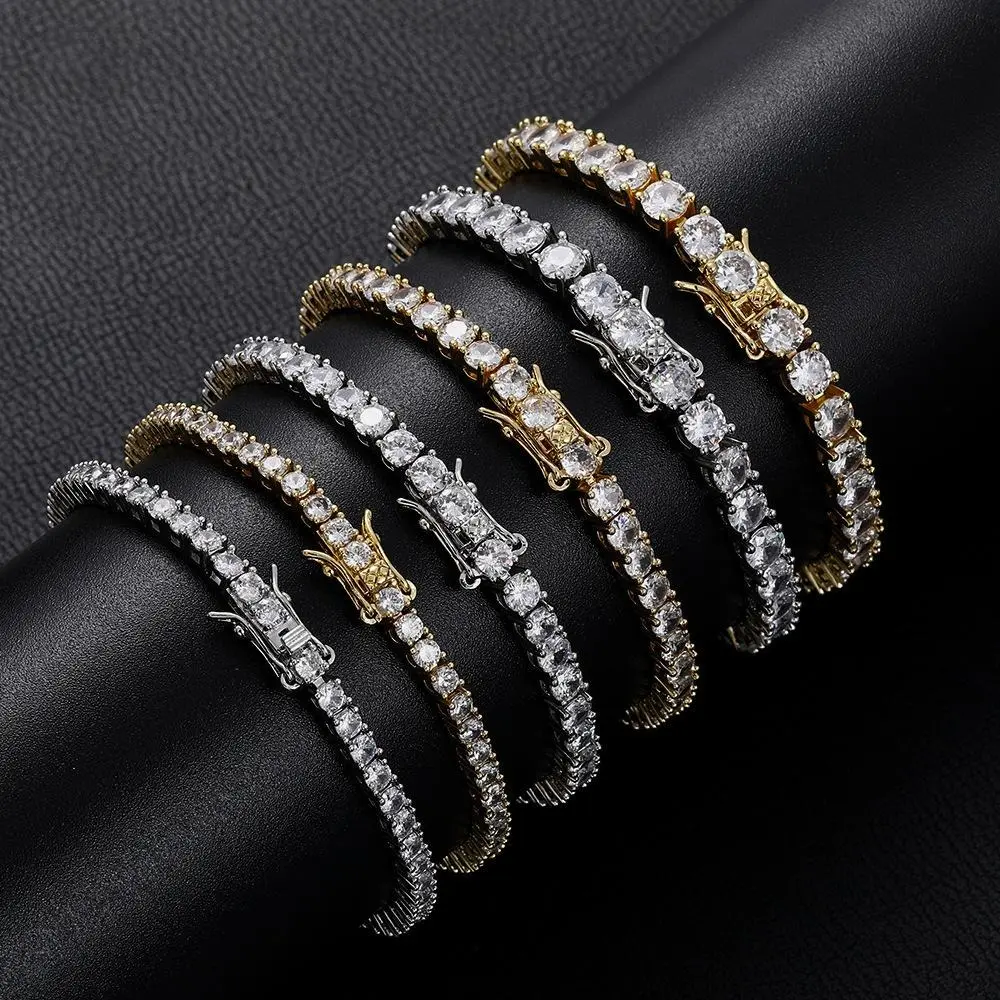 Moissanite Tennis Bracelet, 10.5-14 Karat Lab Simulation Diamond Bracelet, Women's 18K White Gold Plated 925 Sterling Silver Men's Bracelet 4mm D Color VVS1 round Cut Moissanite Bracelet, Women's Men's Jewelry Gift, Bracelet