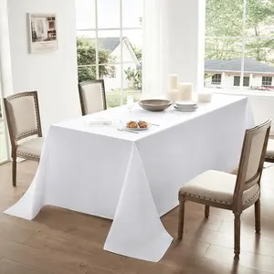 White Table Cloth Stain Resistant Decorative Washable Polyester Rectangle Tablecloths for Dining Table Parties and Wedding