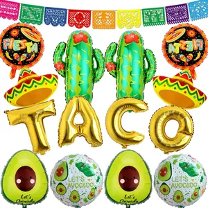 18 Pcs Fiesta Party Supplies - Taco, Mexican, Cactus, Avocado, Hat Jumbo Mylar Foil Balloons - Cinco De Mayo Party Decorations