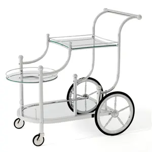 Modern 3-Tier Home Bar Serving Cart on Wheels with Mirrored Shelves