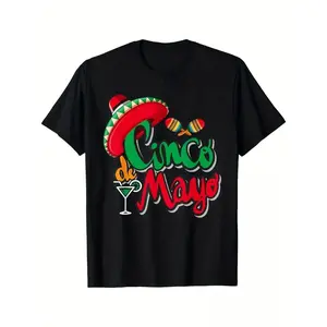 Men's & Women's Mexican-Themed Sombrero T-Shirt for Cinco De Mayo Party Outfits - 180g Pure Cotton  Round Neck Tee for Taco Festivities, Unisex Casual Wear