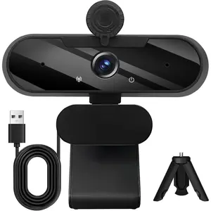 USB  1080P Video Webcam and Wide Angle Camera with Built-in Microphone and Rotatable Tripod,for Laptop  or Desktop PC, for Live Streaming.Calls.Video Conferencing(Black)