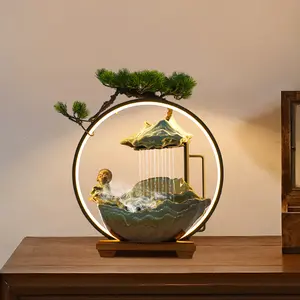 2026 Viral Zen Tabletop Water Fountain with Monk Statue - Mist & LED for Wealth & Stress Relief