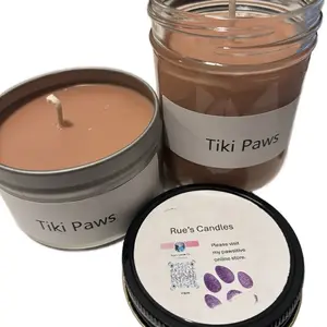 Tiki Paws Candle - Rue's Candles with Purple Foot Print, Decorative Packaging, Ideal for Home Decor, 100% All-Natural Soy Wax, Long-Lasting Burn, 8Oz Tin