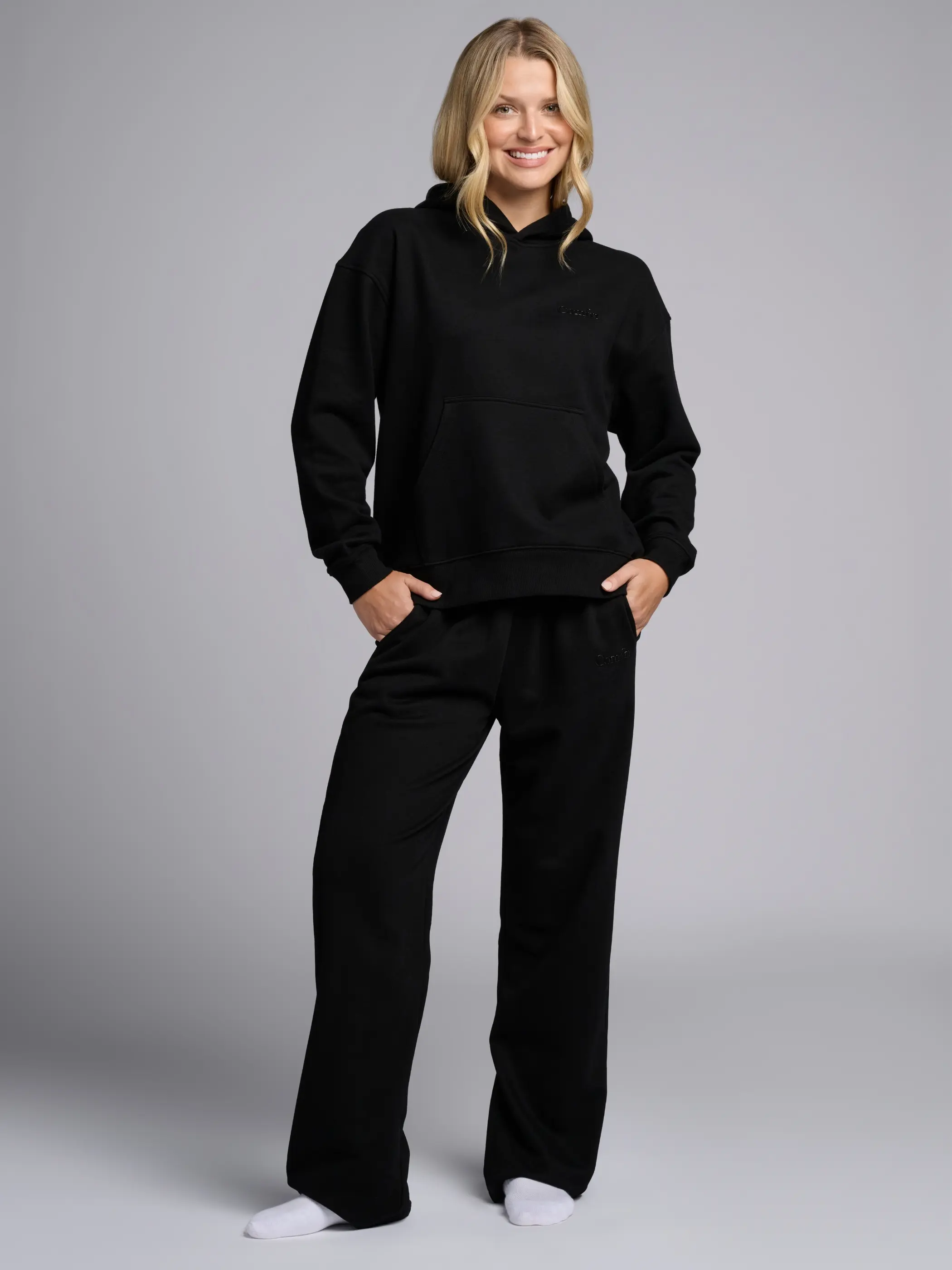 Comfrt | Halo Lightweight Matching Set | Obsidian & Steel Grey Crop Hoodie & Straight Sweatpants
