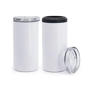 ZREGGUR 4 in 1 Can Cooler 16 oz Sublimation Blank Tumbler with Metal Straw,Straw Brush,Shrink Wrap, Non-Slip Coaster, Lid, Individually Boxed Standard Beer Cans,Canning Cans