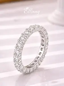 Effinny Non-tarnish Full Eternity 14K Gold Plated Round Cut Women's Wedding Band, CZ Travel-friendly Stacking Jewelry for Her
