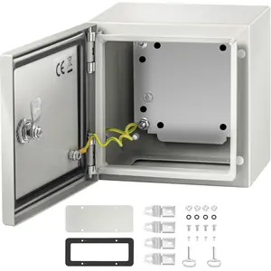VEVOR NEMA 4X Steel Electric Enclosure, 8x8x6in Metal Case with Wall Mount & Detachable Plate, IP66 Waterproof Seal, Water & Dust Resistant for Indoor/Outdoor Electrical Connections