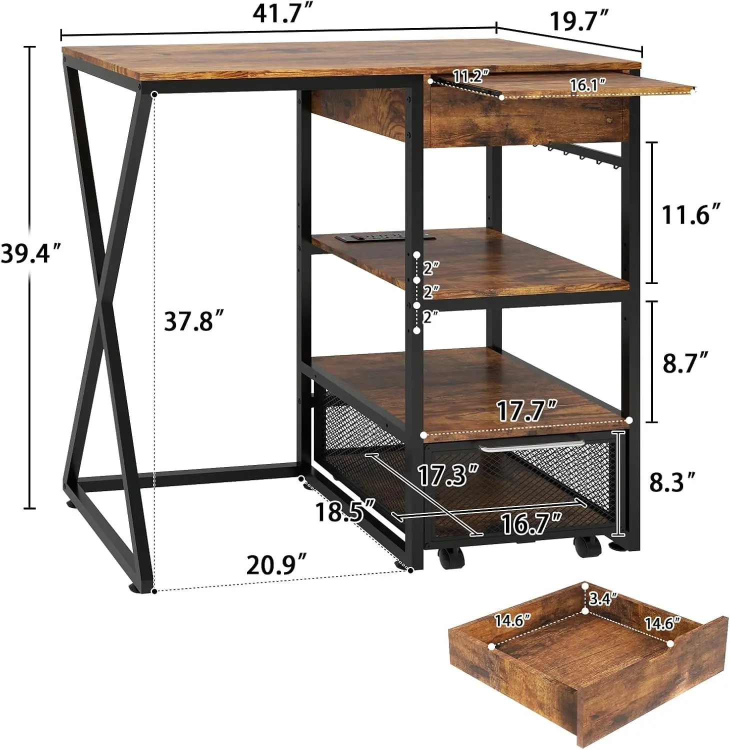 Garvee 41.7in Coffee Bar Cabinet with Power Outlet, Mini Fridge Stand & Microwave Rack with Pull-out Work Platform, Beverage Station Work Platform with Storage Organizer for Home, Dorm, Apartment Pantry
