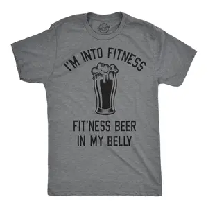 Mens Im Into Fitness Fitting This Beer In My Belly T Shirt Funny Drinking Tee Mens Funny T Shirts Cool Vintage Fashion T-Shirt Gift Classic Menswear Saint Patrick's Day Apparel for Men Funny Beer Short Sleeve Dark Grey