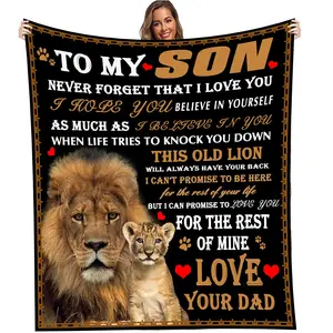 to My Son from Dad Personalized Flannel Blankets Soft  Throw Blankets Fit Bed Couch Sofa Custom Plush Blanket Gift for BirTHday Christmas   50x 60