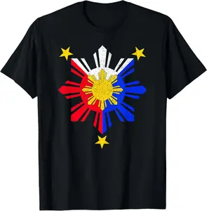 100%cotton Pinoy Filipino Philippine Flag Sun T-Shirt Graphic